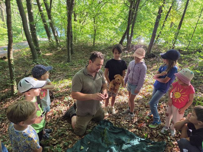 Zusammen mit Förster Andreas Schmiedl wurden Wald-Schätze gesammelt, Jahresringe gezählt und Baumrinden untersucht.